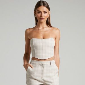 Showpo Strapless Corset in Sand Check!
